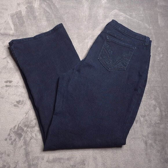 NYDJ Womens Bootcut Jeans 16 Dark Wash High Rise Rhinestones Stretch Made in USA - Picture 1 of 8